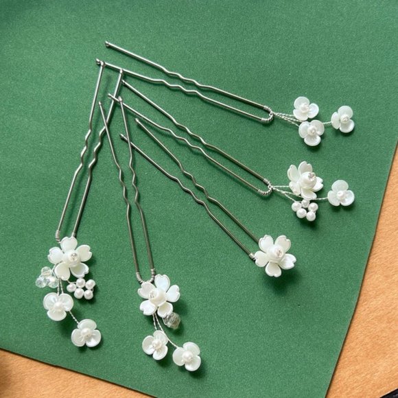 Accessories - Set of 5 Bridal Wedding Hair Floral Pins - Silver